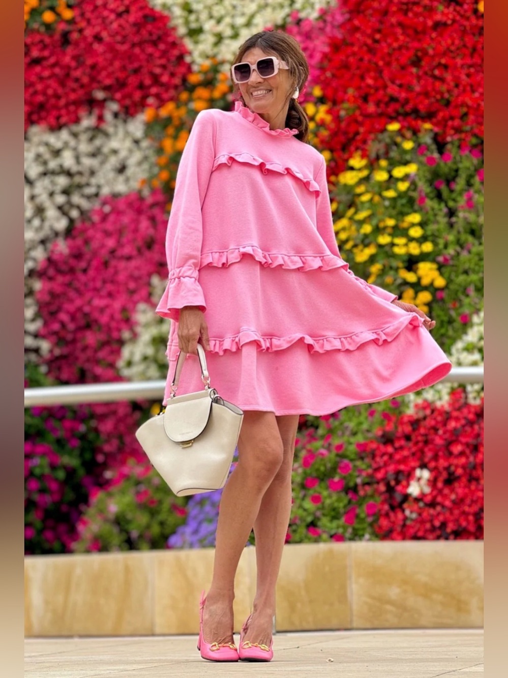 Marielle Almelo Sophie Pink Ruffle Sweatshirt Dress One Size